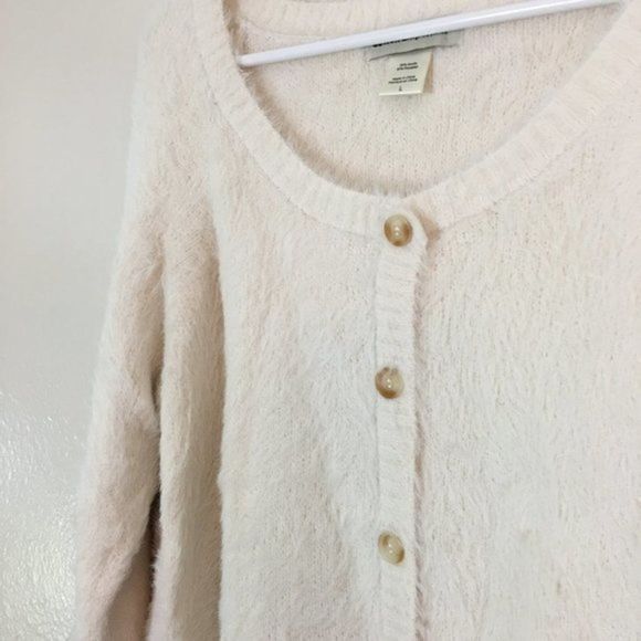 Cotton Emporium Ivory Button Up Eyelash Crop Cozy Sweater Super Soft Size L - Picture 7 of 11